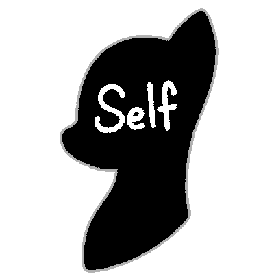  silhouette of a my little pony bust with the word 'self' written on the head in white. it has a light grey outline.